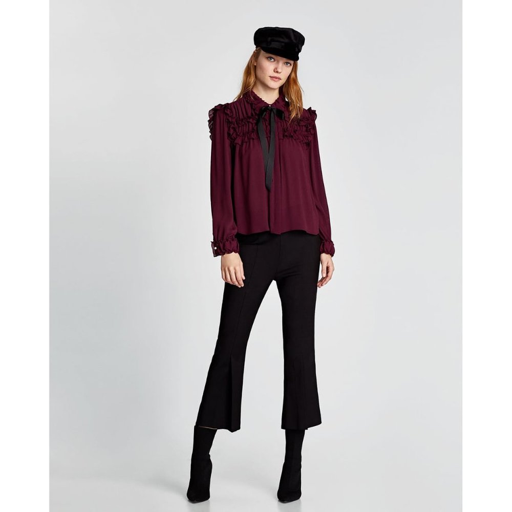 ZARA Ruffled Blouse with Contrasting Bow